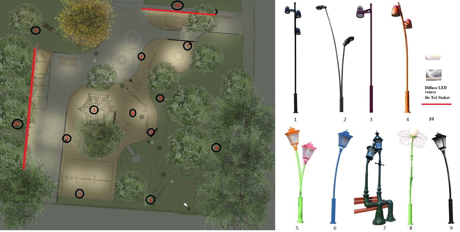 Park och ljussimulering. Belysningsplanering.